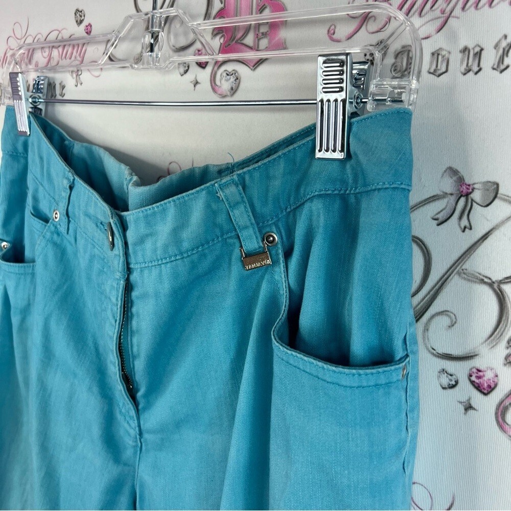 Tanjay pants bright aqua blue silver detail hardware Blue Boot Cut Pants - Picture 4 of 13